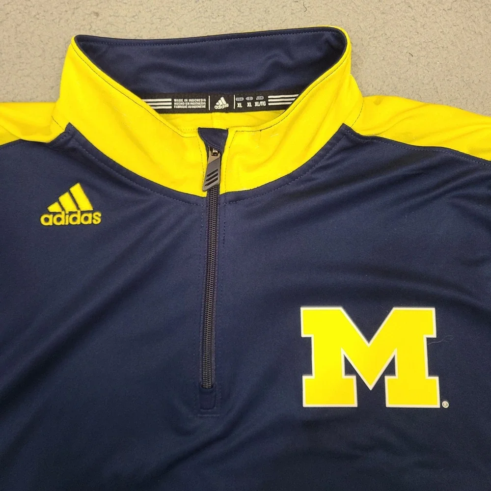 Michigan Wolverines Adidas‎ Pullover Sweatshirt Mens XL Blue 1/4 Zip Climalite